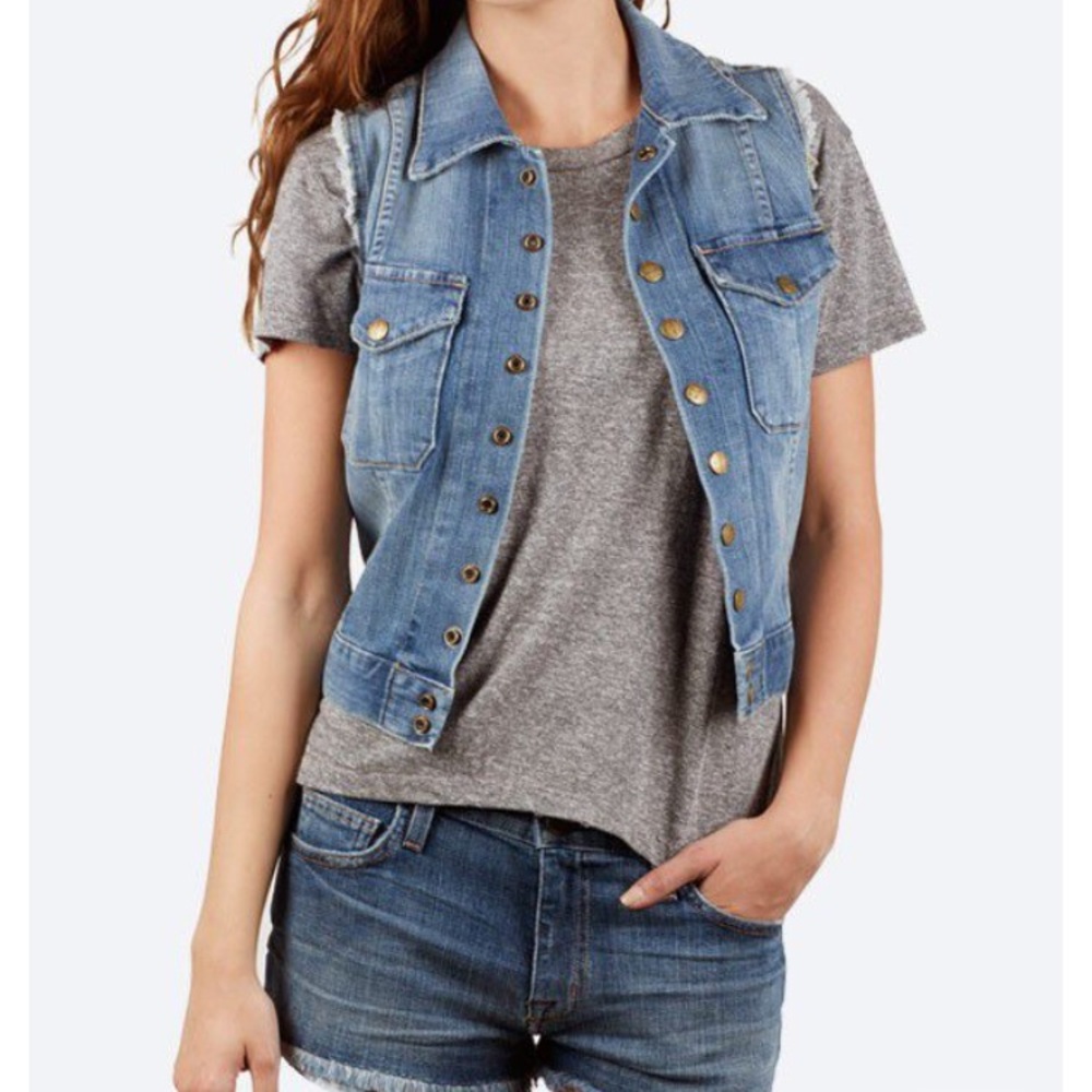 Current/Elliott The Sleeveless Snap Jeans Jacket L
